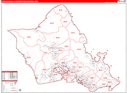 Urban Honolulu Metro Area Wall Map Red Line Style 2026